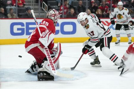 Dylan Strome’s 1st career hat trick sparks the Chicago Blackhawks’ season-high scoring output in a wild 8-5 win against the Detroit Red Wings