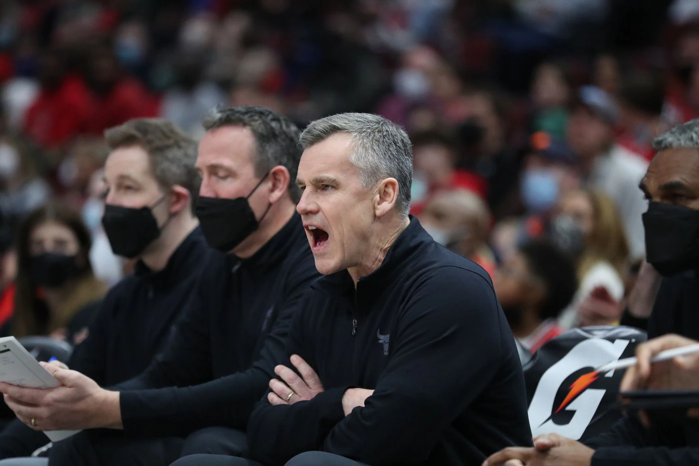 Bulls coach Billy Donovan yells from the bench as his team plays the Magic in the first quarter.