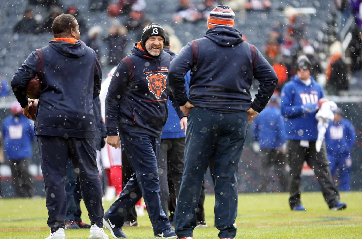 Bears head coach Matt Nagy watches warmups on Jan. 2, 2022 at Soldier Field.