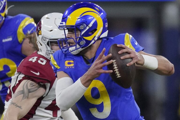 Los Angeles Rams cruise past the Arizona Cardinals 34-11 in an NFC wild-card game — Matthew Stafford’s 1st playoff win in his 13th NFL season