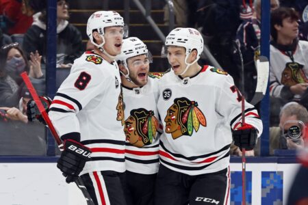 Chicago Blackhawks defensemen step up in Seth Jones’ absence to wrap up a 3-game trip with a 4-2 win against the Columbus Blue Jackets