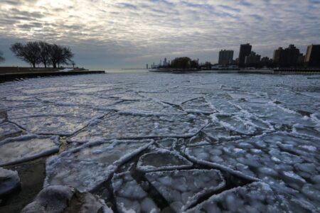 Lake Michigan ice coverage increasing with January’s freezing temps, and more single digits are ahead