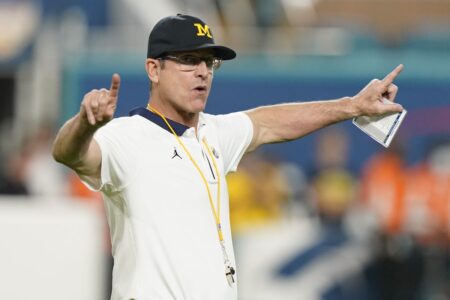 Jim Harbaugh and Minnesota Vikings are having conversations about the team’s head coaching job