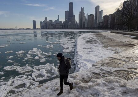 Lake Michigan ice coverage may be nearing its peak as lake levels continue to drop