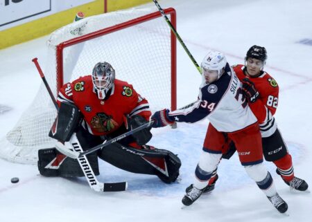 Chicago Blackhawks rally from an early 2-goal deficit but fall short in a 7-4 loss to the Columbus Blue Jackets