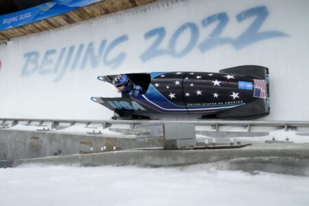Kaillie Humphries has big lead — the biggest halftime lead in Olympic women’s bobsled history — for US at midpoint of monobob’s debut