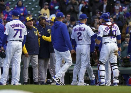 Column: Benches clear in the Chicago Cubs’ 9-0 rout of the Milwaukee Brewers, adding fuel to the fiery rivalry