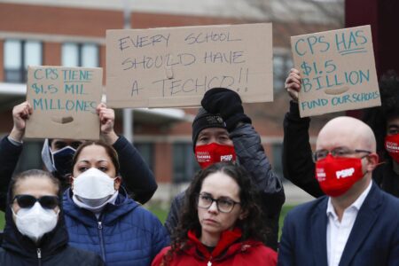 Little Village school’s teachers decry impact of proposed CPS budget cuts on students. ‘They deserve so much more.’