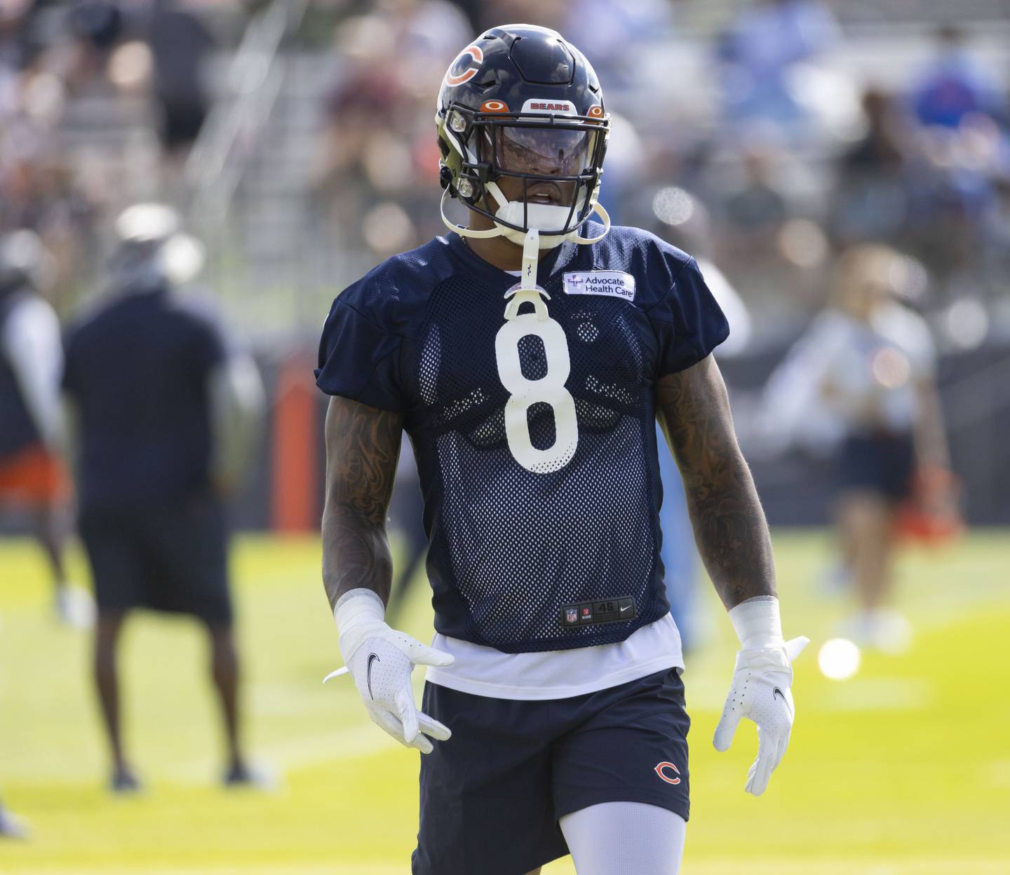 Bears wide receiver N'Keal Harry practices Aug. 1, 2022, at Halas Hall.