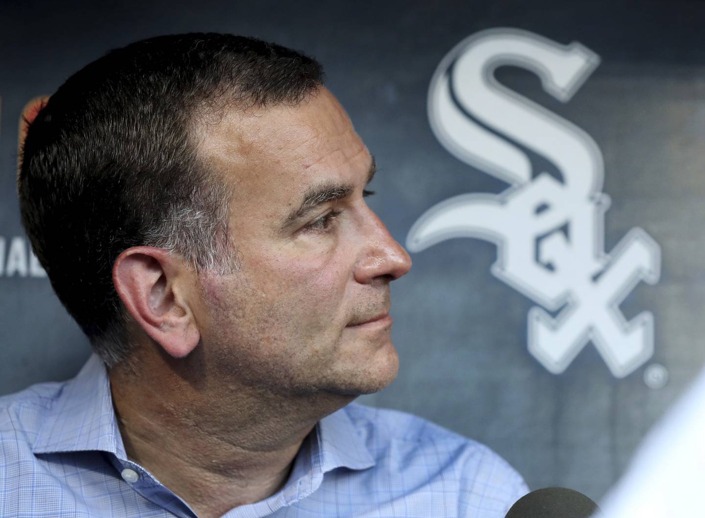White Sox general manager Rick Hahn speaks with the media before a game against the City Royals on Aug. 2, 2022, at Guaranteed Rate Field. 