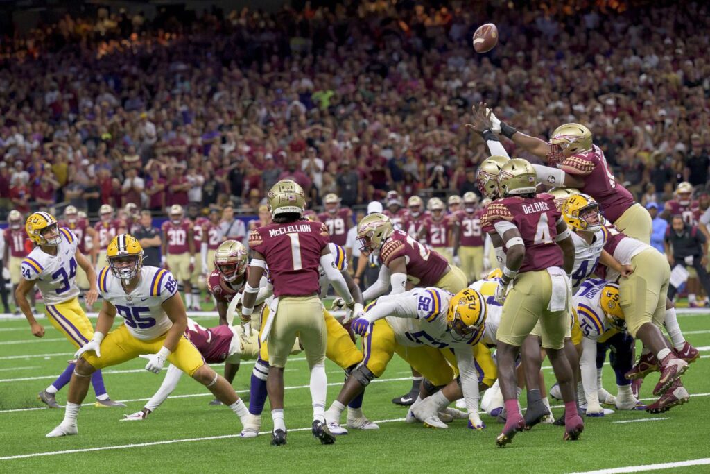 LSU loses in Brian Kelly’s debut, falling 24-23 to Florida State on a blocked PAT after a late 99-yard TD drive