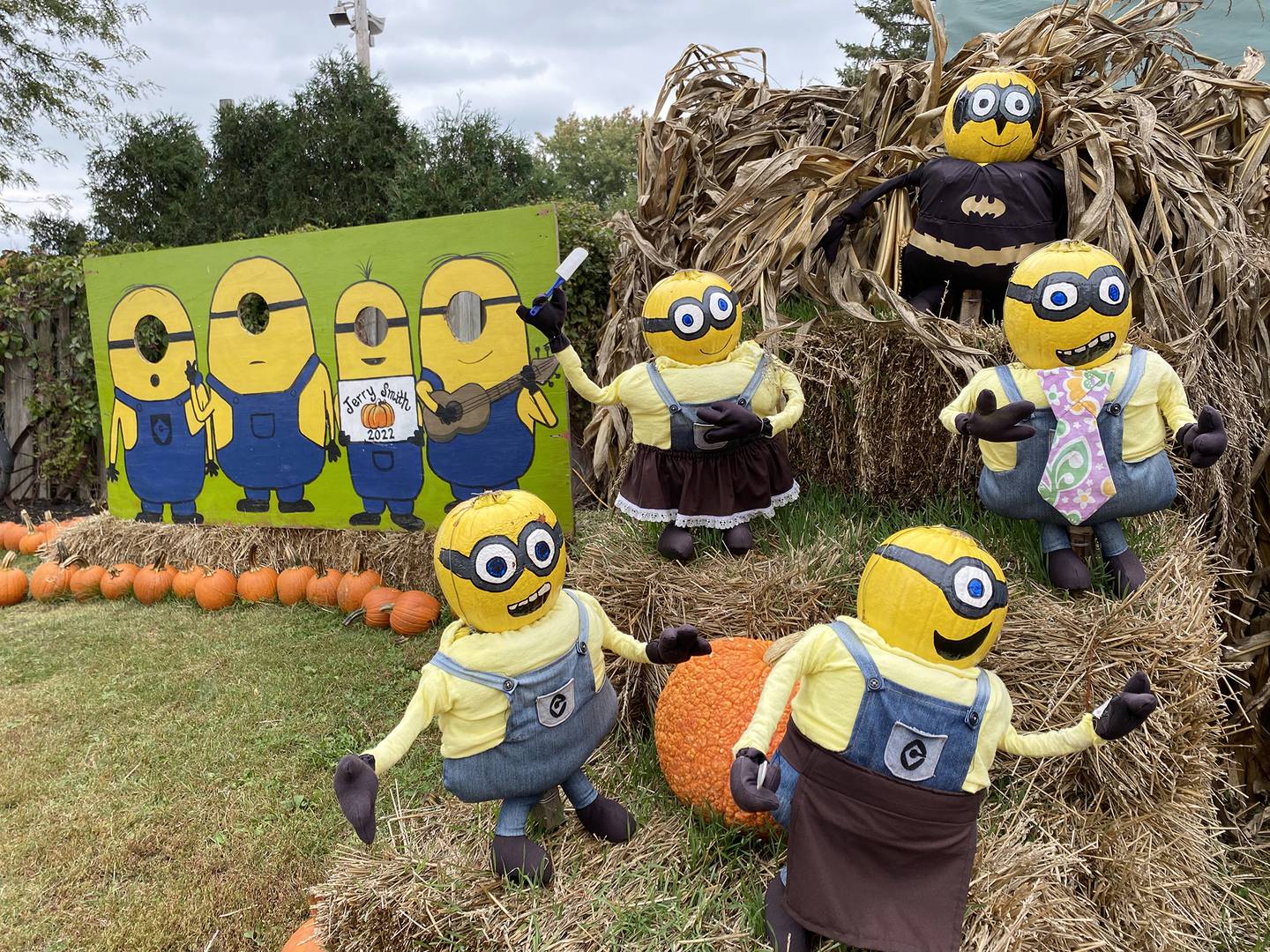 Visitors can take photos with handmade characters from the "Minions: The Rise of Gru" movie that feature painted pumpkins for heads at Jerry Smith Farm, 7150 18th Street in Kenosha.