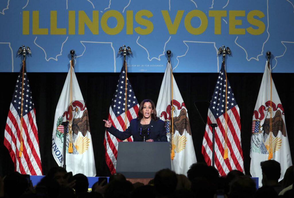 Vice President Kamala Harris rallies with fellow Democrats in Chicago over abortion rights as midterms near