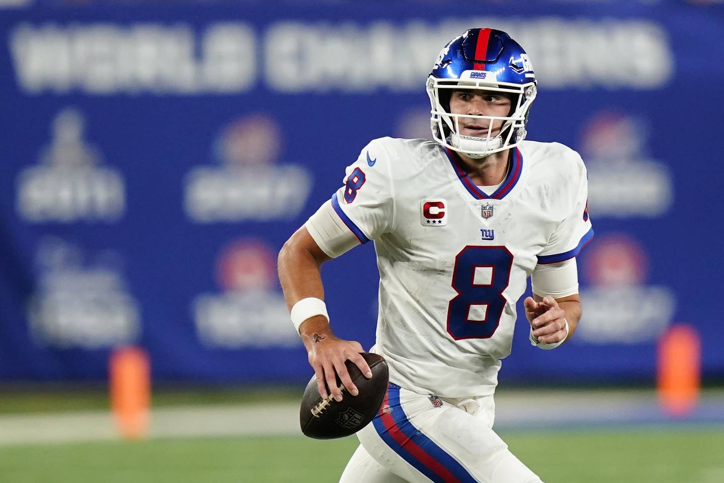 Giants quarterback Daniel Jones looks to pass against the Cowboys during the fourth quarter Monday in East Rutherford, N.J. 