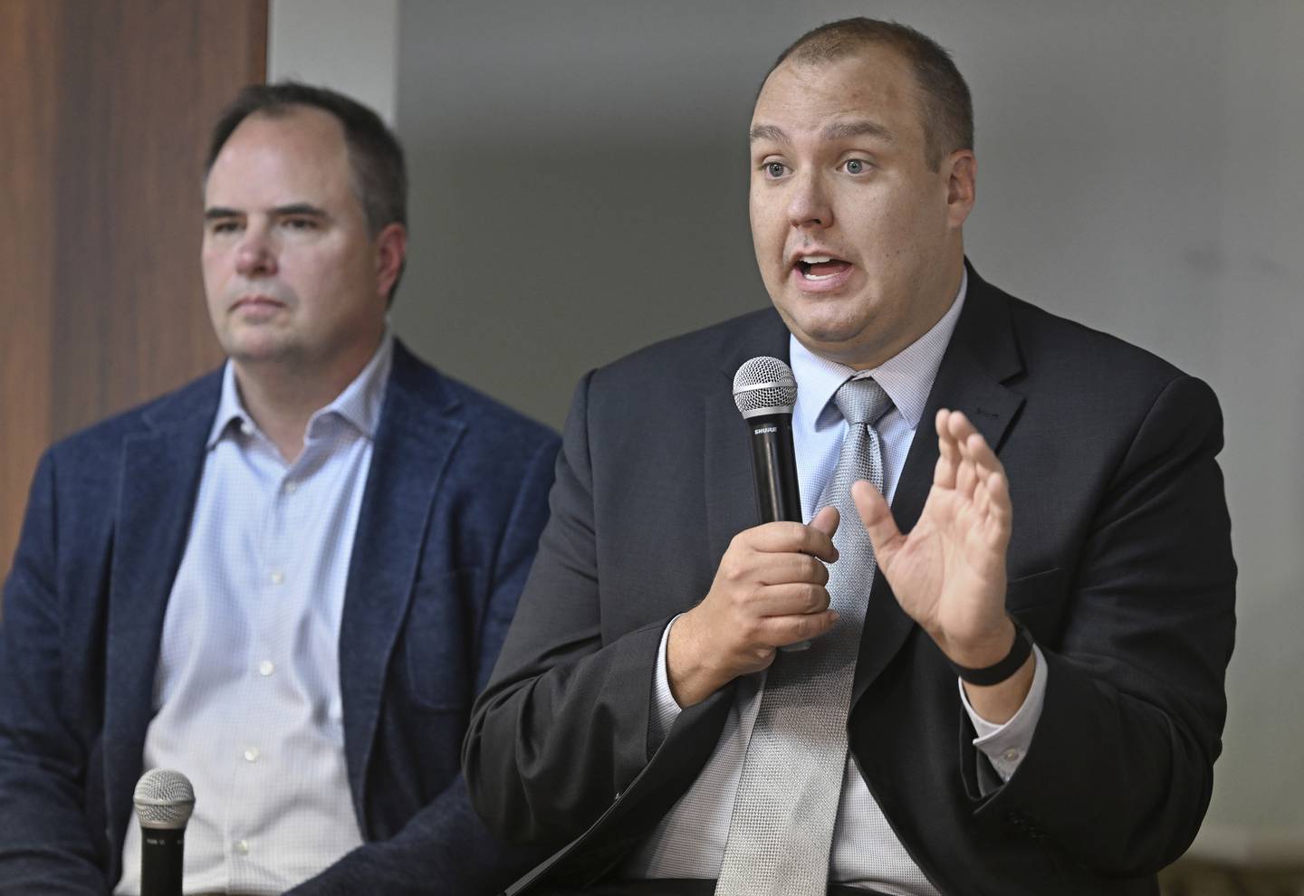 Brian Costin, deputy state director for Americans for Prosperity - Illinois speaks during a “debate” held at the Heartland Institute’s Andrew Breitbart Freedom Center on Sept. 28, 2022.