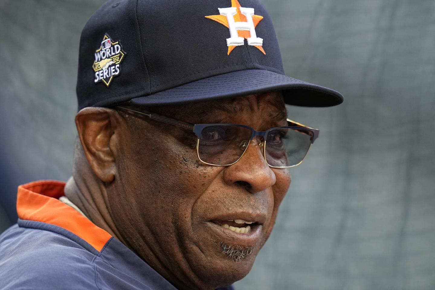 Astros manager Dusty Baker watches batting practice ahead of the World Series against the Phillies on Thursday in Houston. 