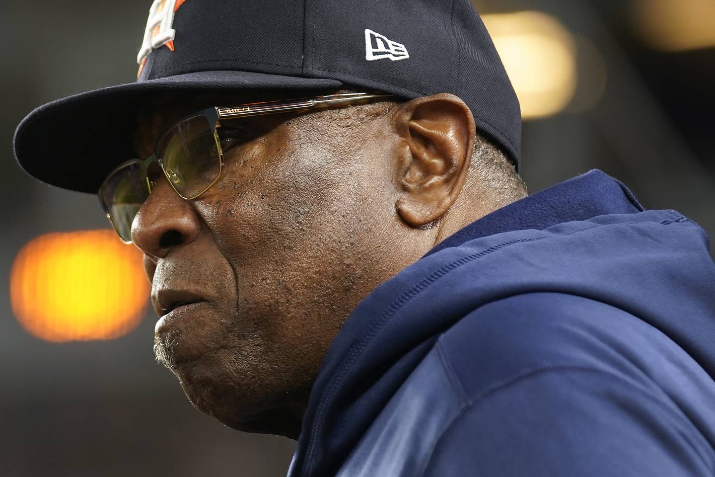Astros manager Dusty Baker watches from the dugout during the fifth inning of Game 3 of the American League Championship Series against the Yankees on Saturday in New York. 