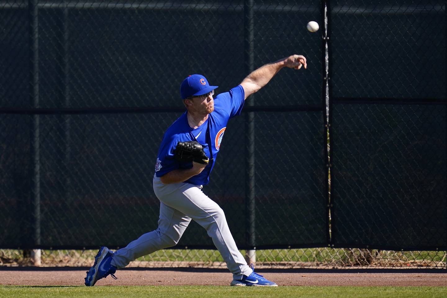 Cubs pitching prospect Jordan Wicks warms up during minor-league spring training workouts on March 1, 2022, in Mesa, Ariz.