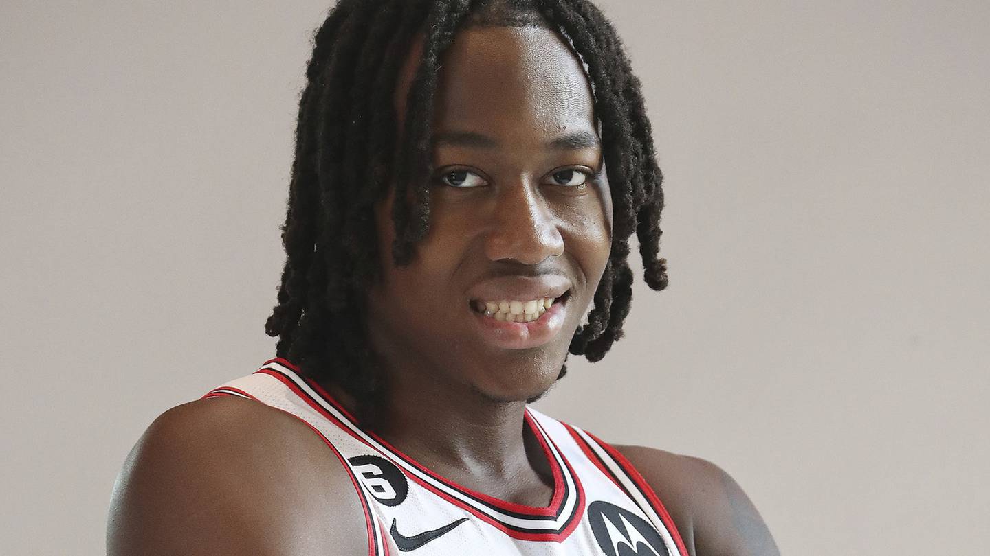Bulls guard Ayo Dosunmu poses during media day on Sept. 26 at the United Center. 