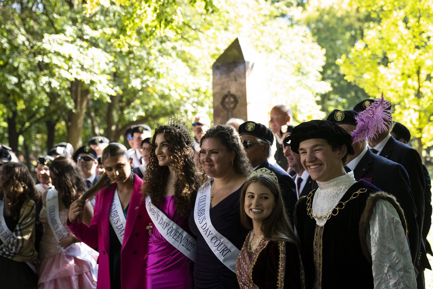 Guiliana Onesti portrays Queen Isabella and NIcholas Distazio plays Christopher Columbus at a Columbus Day wreath-laying ceremony in Arrigo Park put on by the Joint Civic Committee of Italian Americans on Oct. 10 2022.  