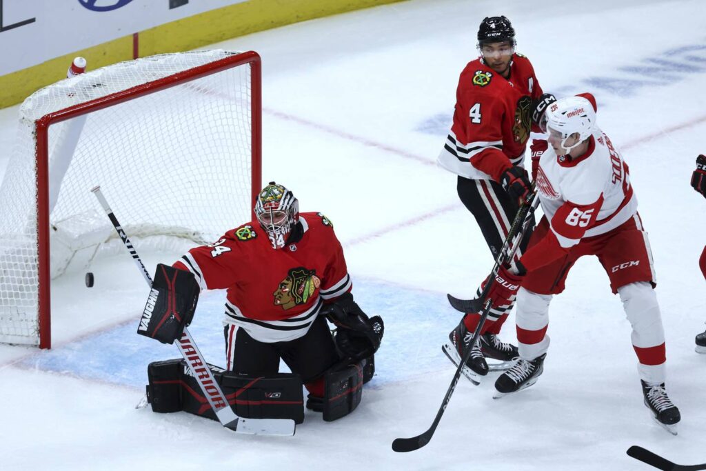 3 things we learned from Chicago Blackhawks practice, including Petr Mrázek’s injury opening the door for a goalie prospect
