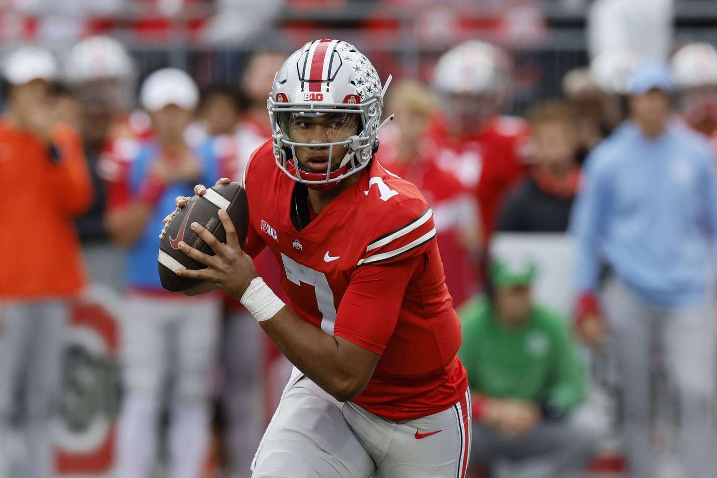 Ohio State quarterback C.J. Stroud plays against Rutgers on Oct. 1, 2022, in Columbus, Ohio.