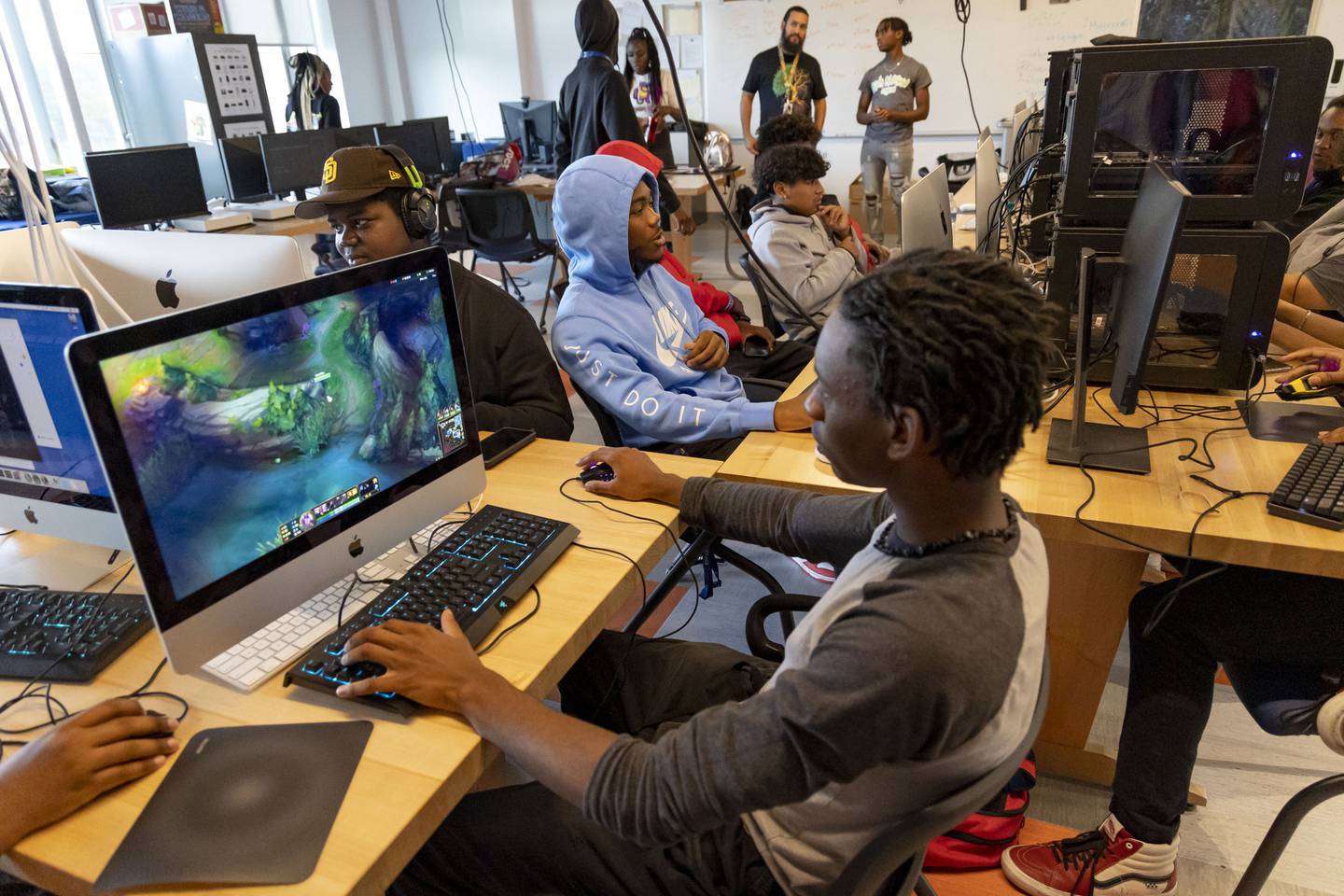 Students play esports on Oct. 5, 2022, during an after-school program at Englewood STEM High School.