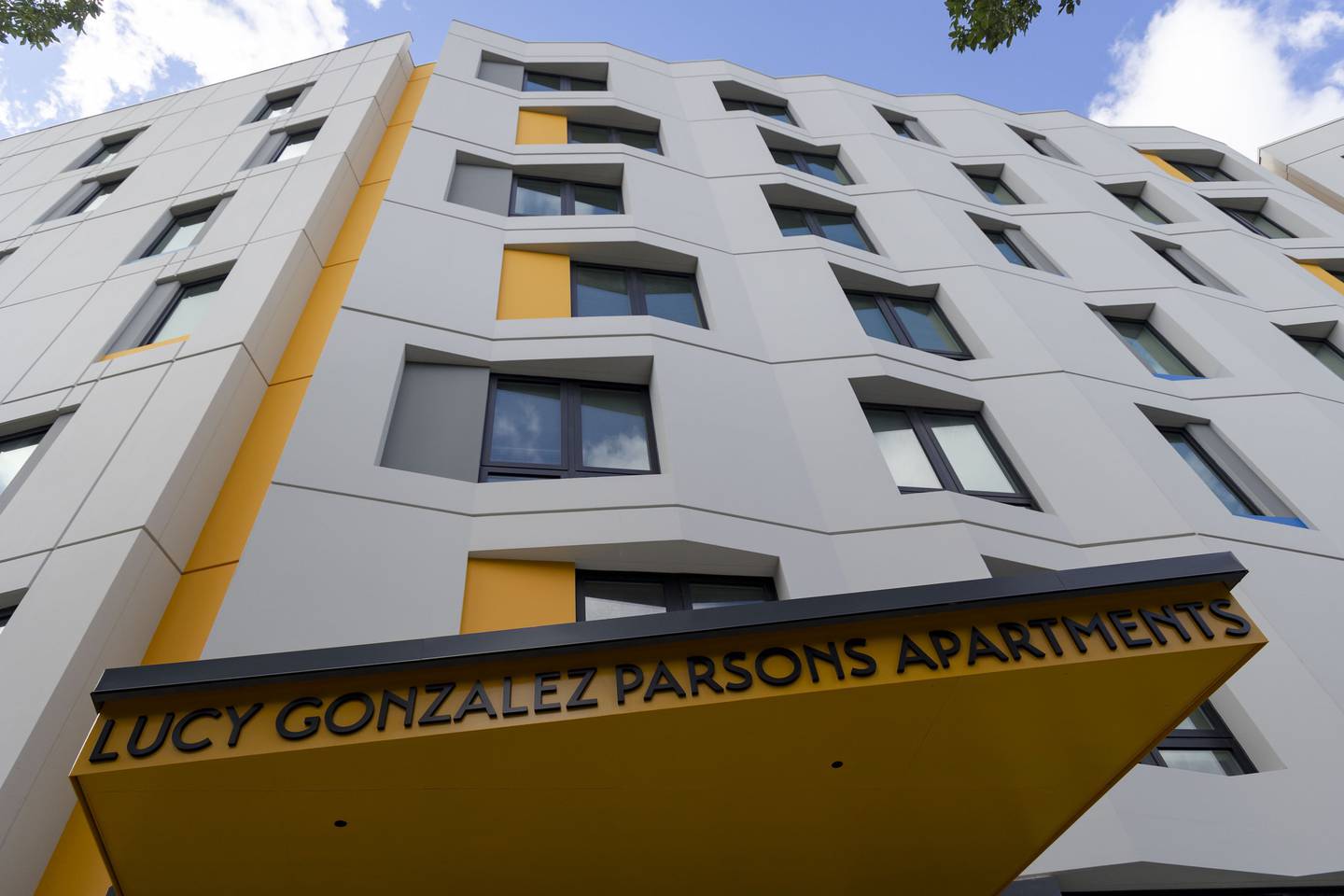 The Lucy Gonzalez Parsons Apartments is an all-affordable apartment building, built on a city-owned lot on Emmett Street behind the CTA Logan Square station.