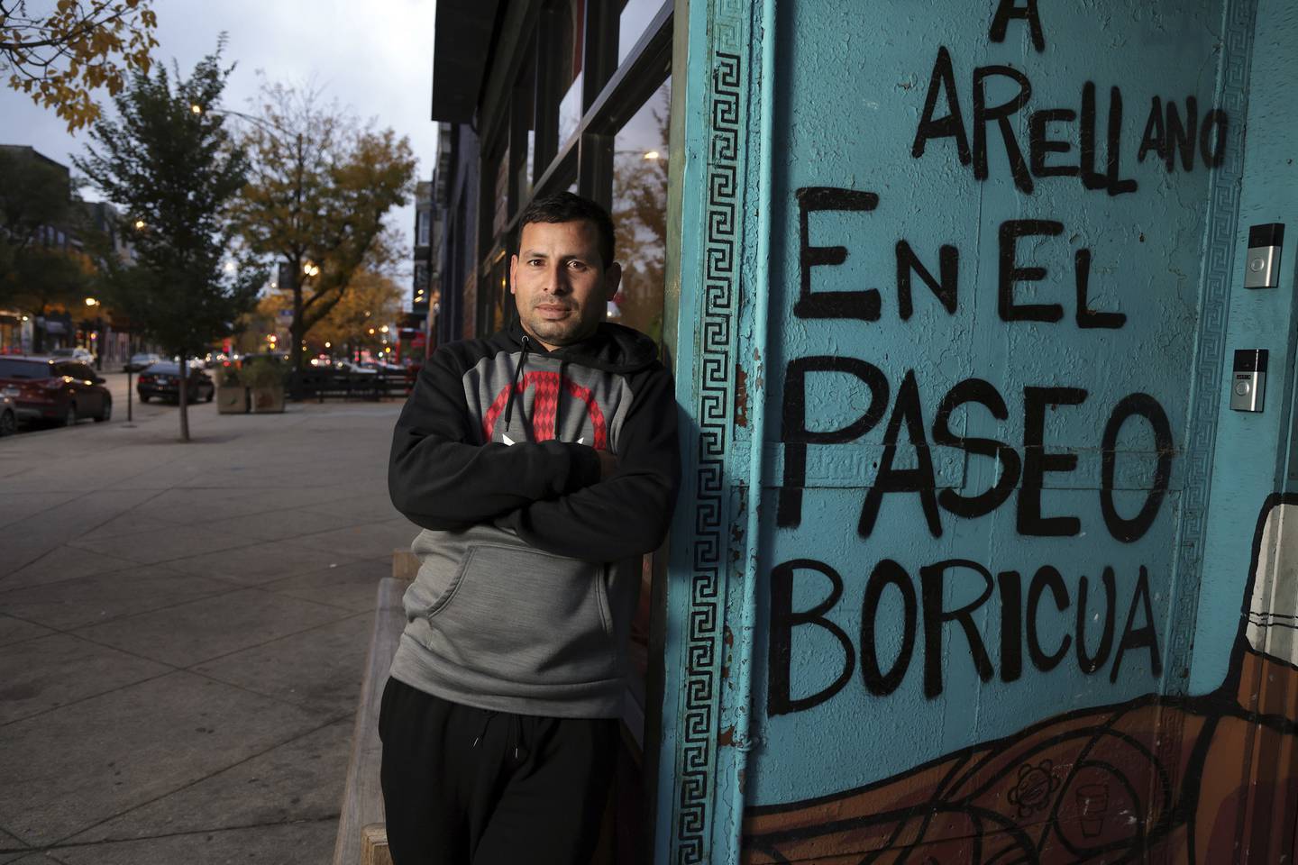 Jose Gregorio Rondon Benitez, 28, a recent migrant from Venezuela, is seen outside Adalberto Memorial United Methodist Church in Chicago on Oct. 14, 2022.