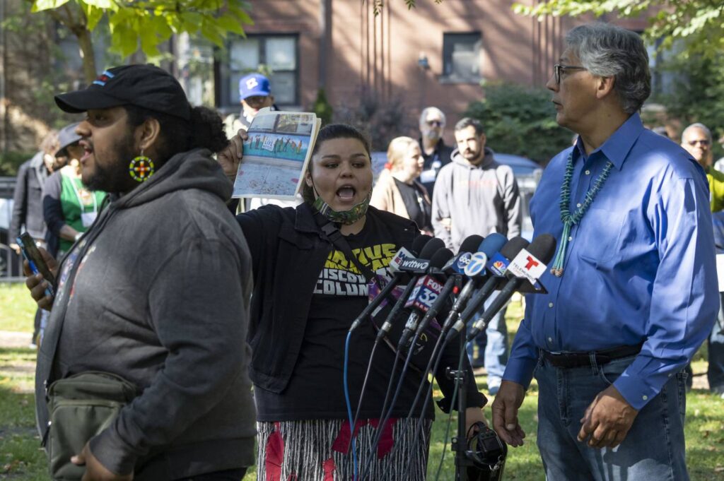 Native Americans want recognition of Indigenous Peoples Day as Columbus Day celebration parades downtown