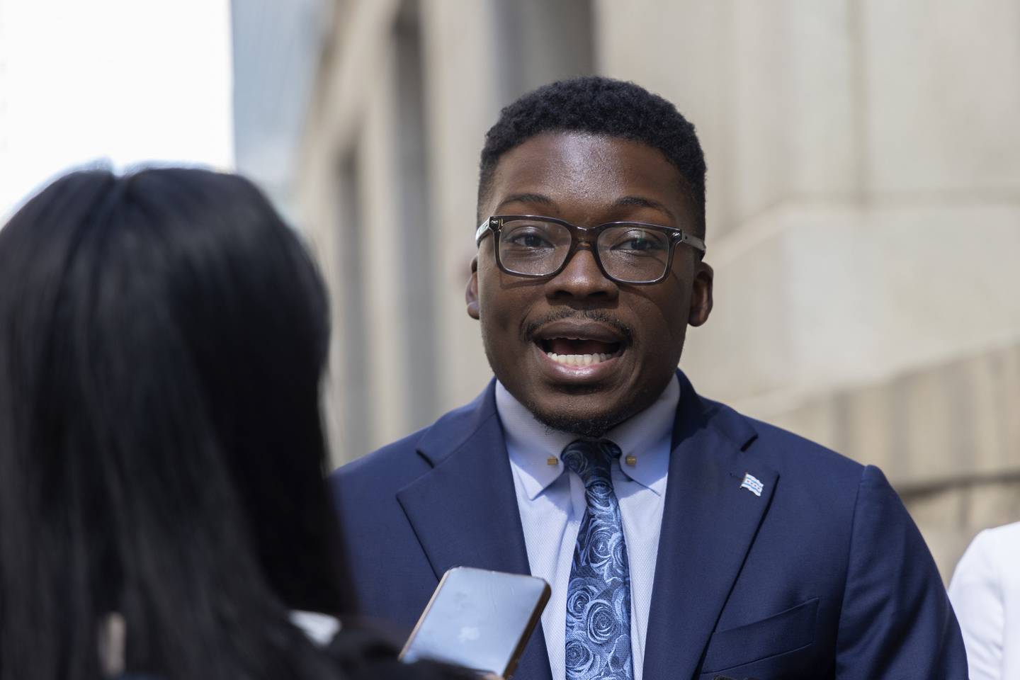 Mayoral candidate Ja'Mal Green, outside City Hall on Sept. 20, is among several challengers to Lori Lightfoot.