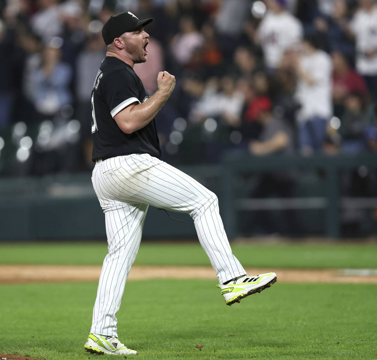 White Sox closer Liam Hendriks celebrates after closing out the Rockies in the ninth inning at Guaranteed Rate Field on Sept. 13, 2022.