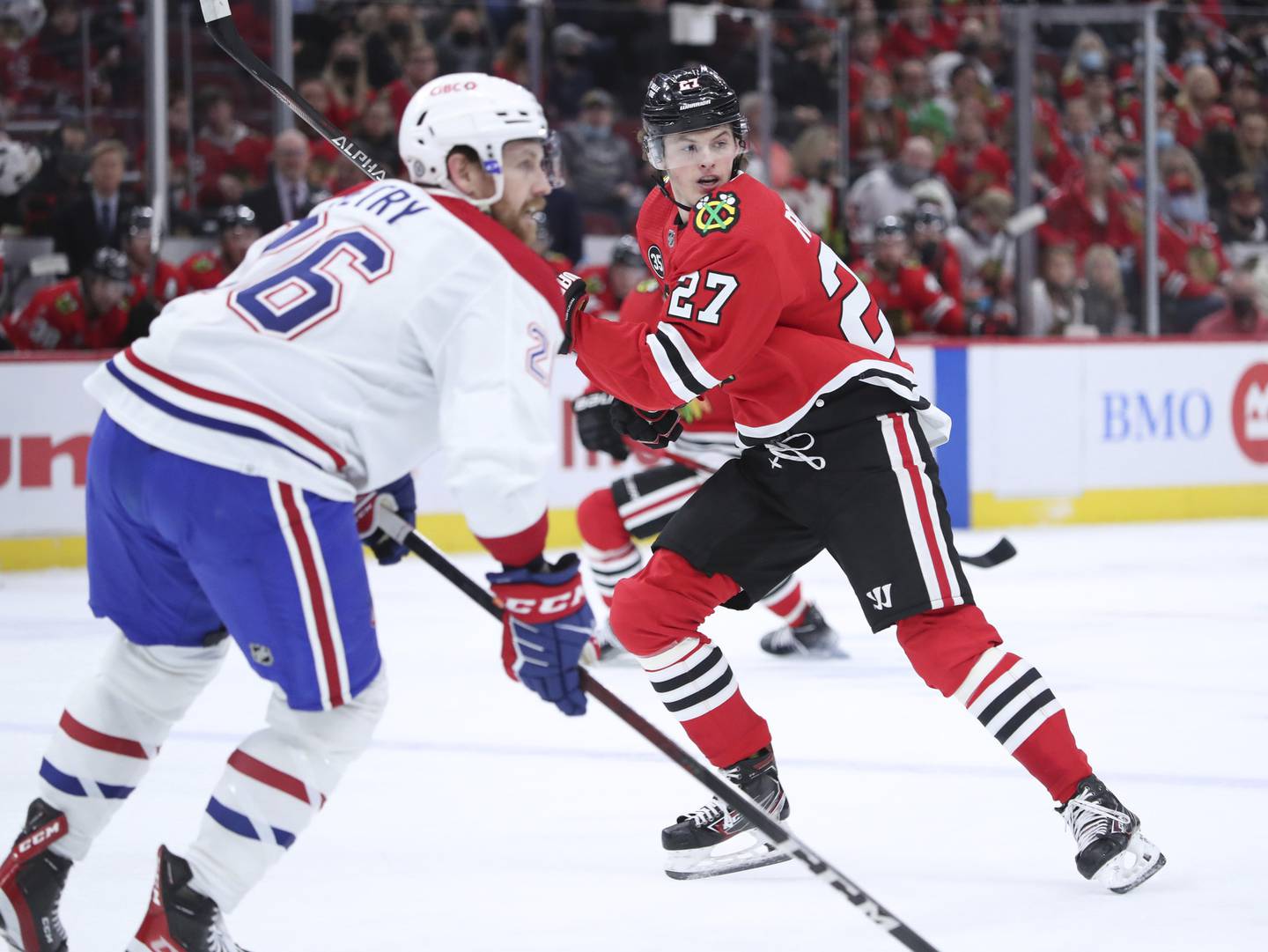 Blackhawks left wing Lukas Reichel skates in the first period against the Canadiens on Jan. 13 at the United Center. 