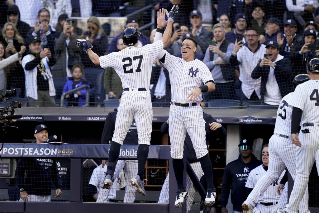 Giancarlo Stanton, Aaron Judge both homer to lead Yankees to win over Guardians in Game 5 of AL Division Series