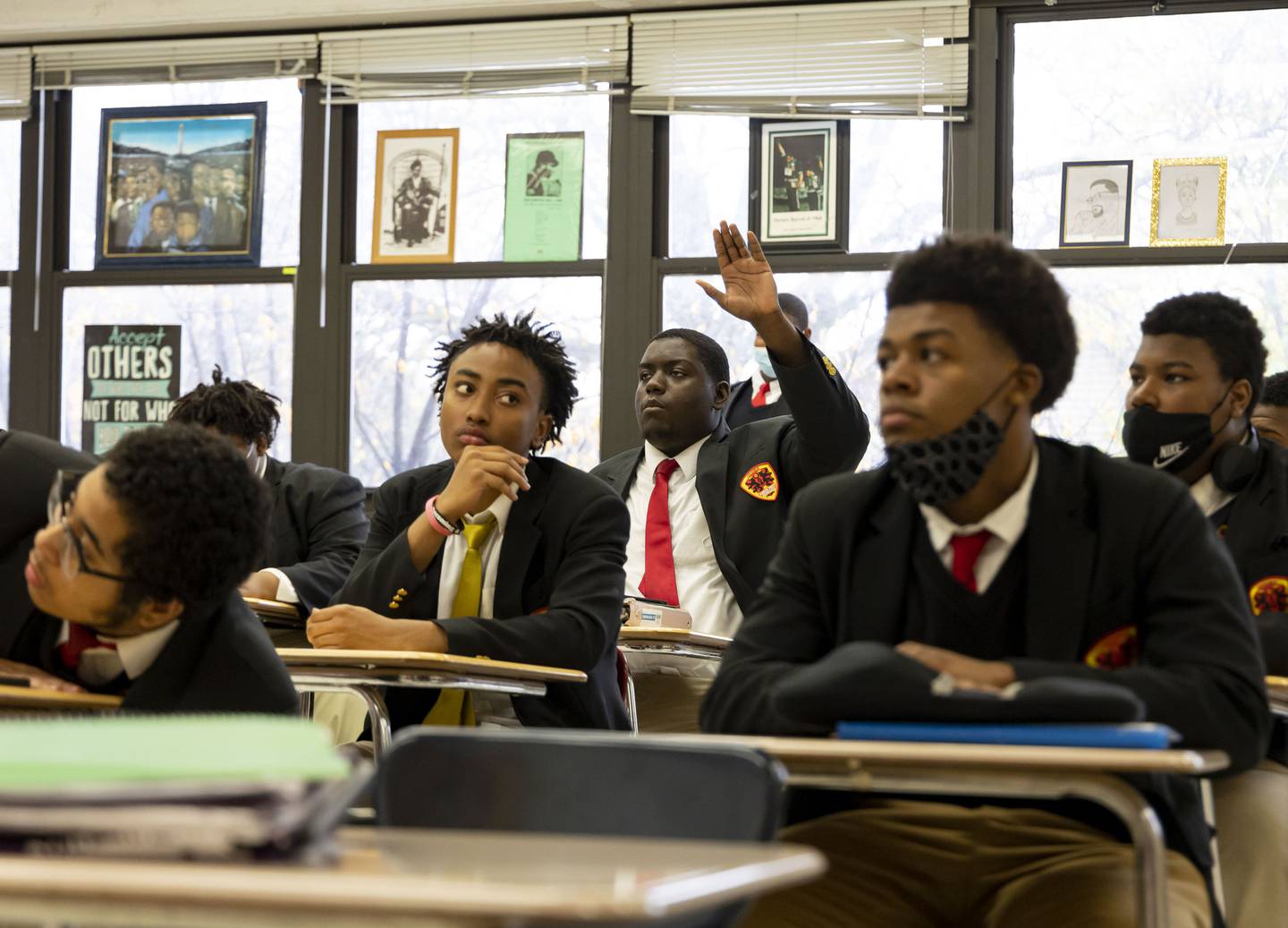 Students listen during class on Oct. 25, 2022, at Urban Prep Academy in Englewood. 