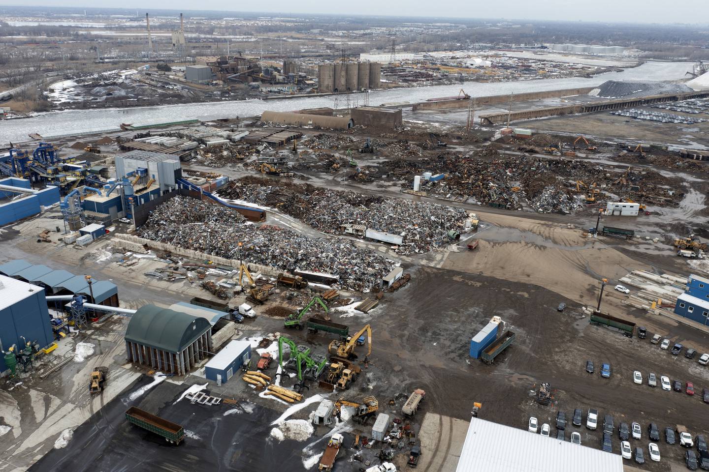 Reserve Management Group facilities can be seen on Feb. 16, 2022, in the East Side neighborhood of Chicago. General Iron, a chronic polluter and scrap shredder that closed its Lincoln Park facilities on the North Side, planned to move operations to a site on the Calumet River in the East Side neighborhood. 