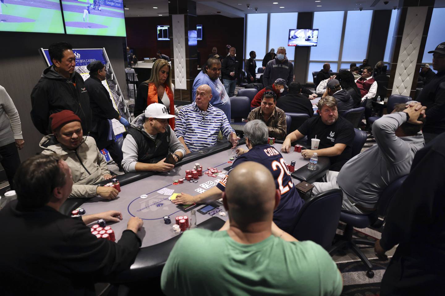A table in the new poker room at Grand Victoria Casino in Elgin on Oct. 20, 2022.  