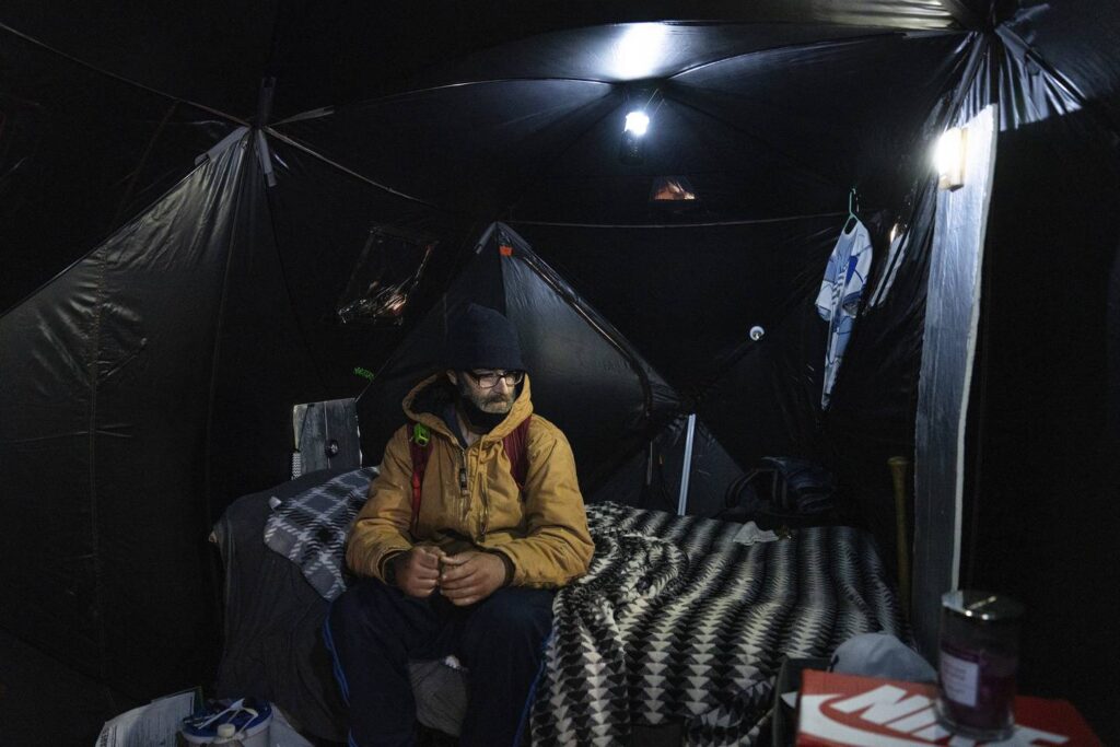 New winterized tents near Fulton Market bring shelter security for the unhoused, but spark questions of permanency