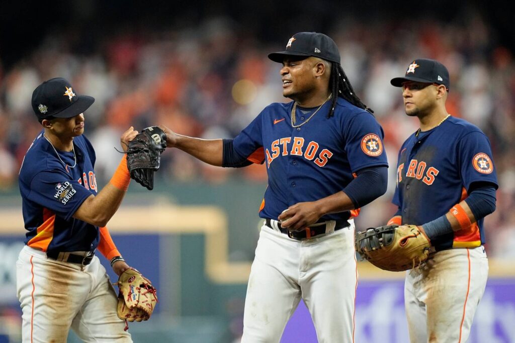 Houston Astros ride Framber Valdez’s strong start to a 5-2 win against the Philadelphia Phillies, evening the World Series at 1-1