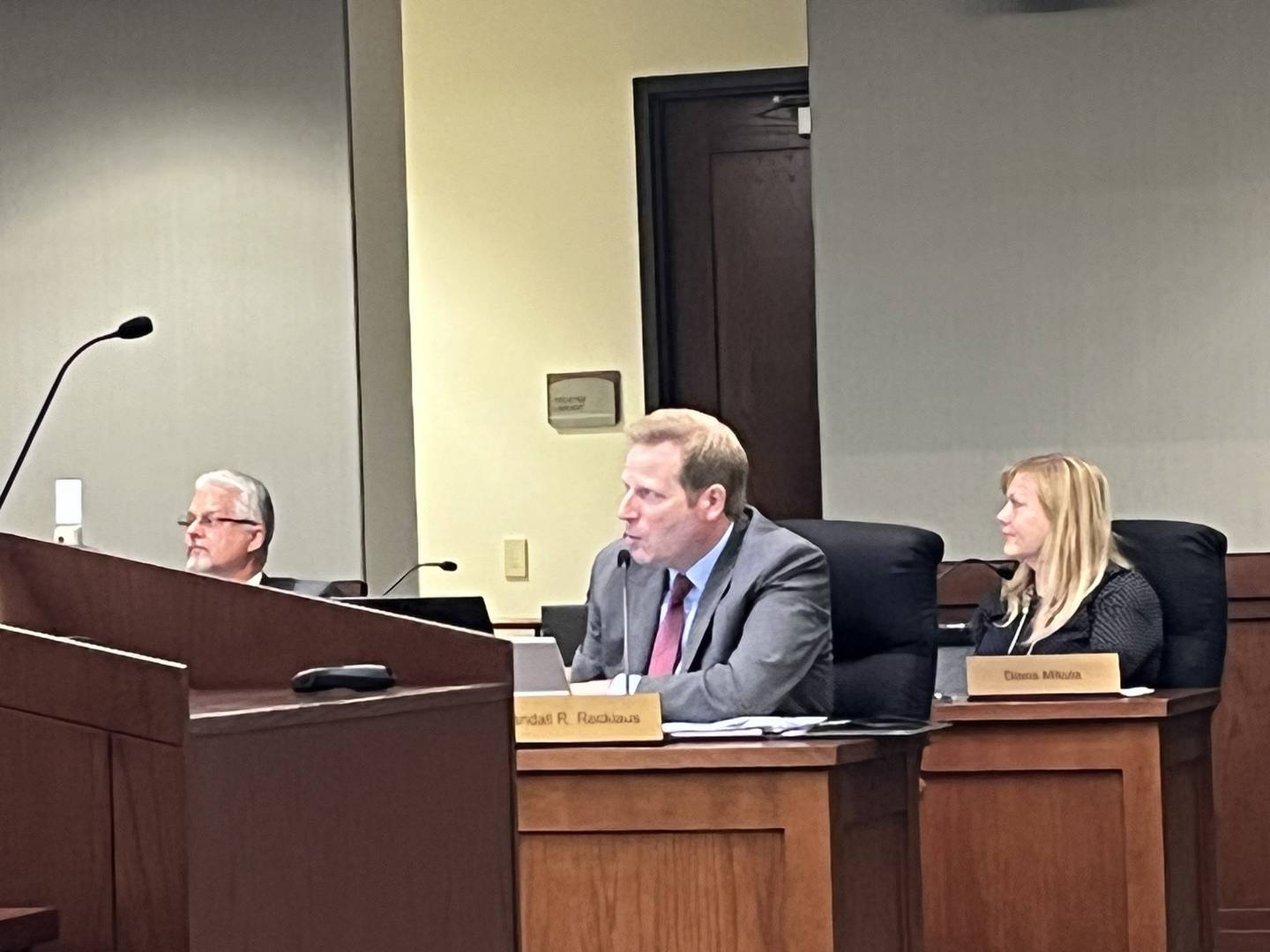 Arlington Heights Village Manager Randy Recklaus speaks during the Oct. 10, 2022 Village Board Committee of the Whole meeting in Arlington Heights, discussing the Chicago Bears' proposed redevelopment of Arlington International Racecourse.