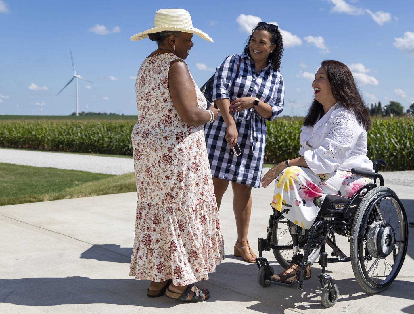 U.S. Sen. Tammy Duckworth greets people after speaking, Aug. 24, 2022, at Schuler Farms in downstate Lexington during the Illinois Agricultural Legislative Roundtable. 