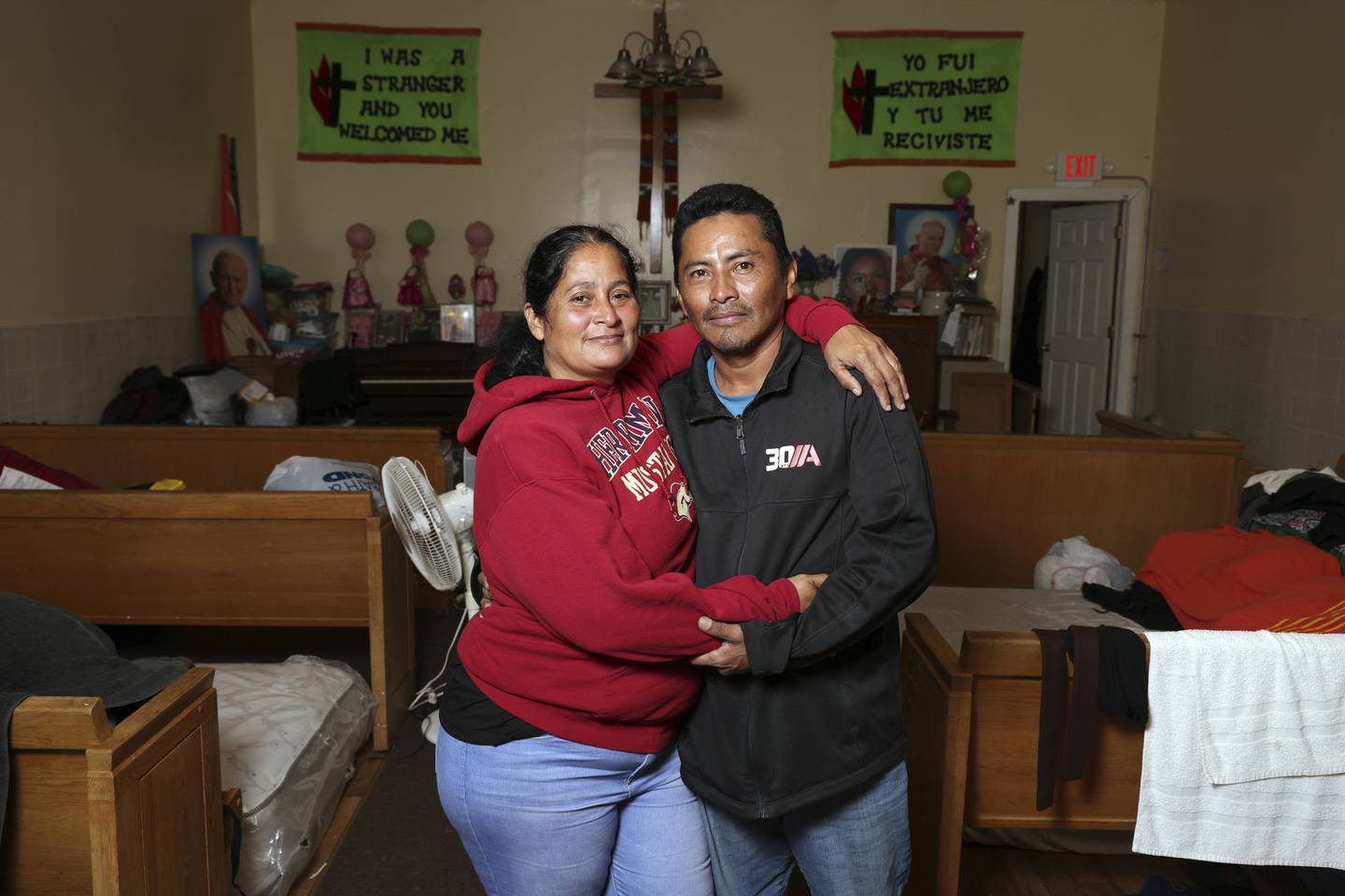 Marianella Hernandez, 47, left, and her husband Manolo Francisco Palma, 43, have three adult children and some grandchildren in the U.S. The family had a vegetable and fruit business in Venezuela for many years, but after the pandemic it slowed down drastically, forcing the family to migrate north. 