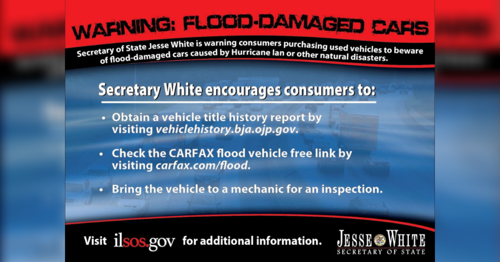 Jesse White alerts consumers to beware of flood-damaged cars caused by Hurricane Ian