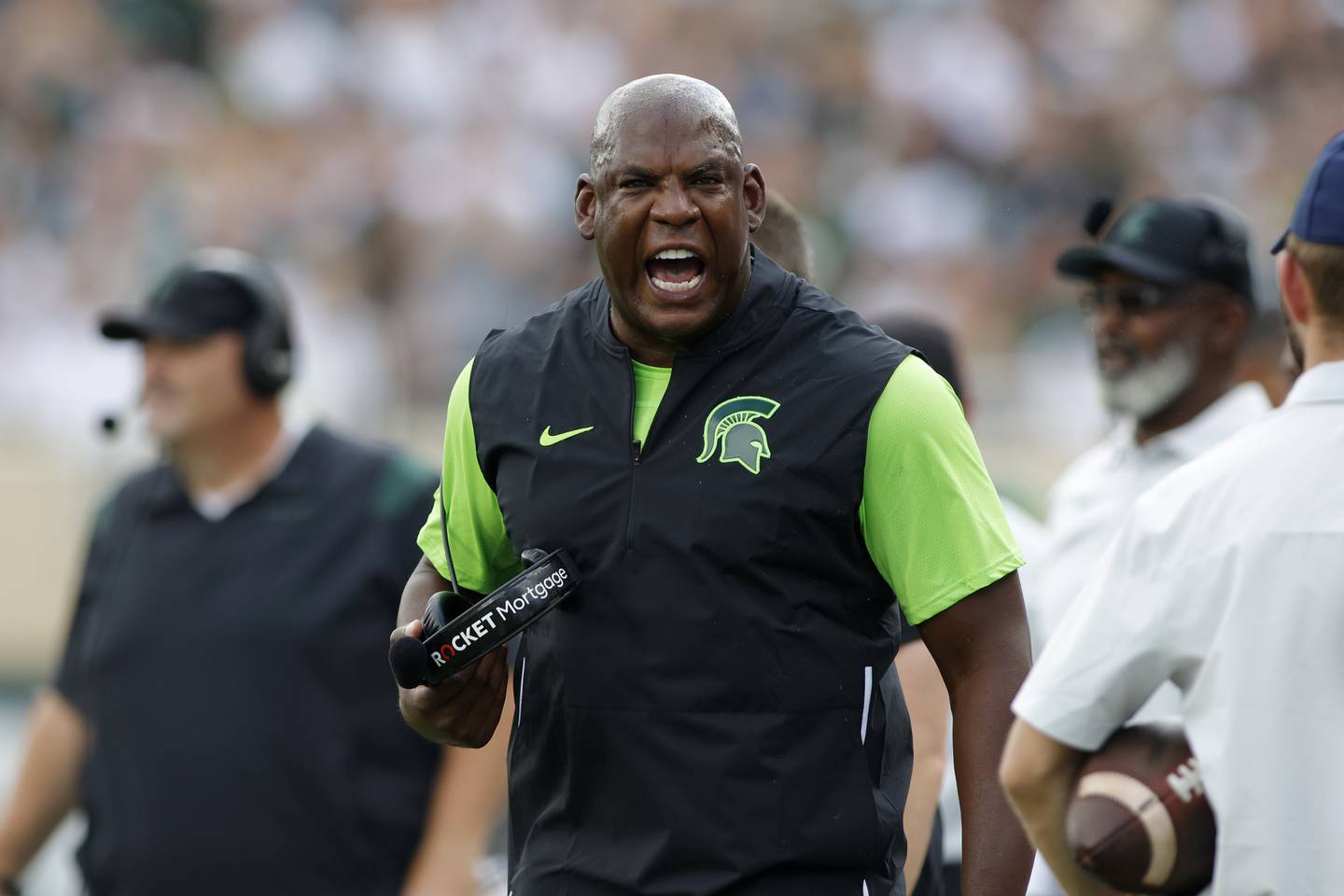 Michigan State coach Mel Tucker yells during a game against Akron on Sept. 10, 2022, in East Lansing, Mich.