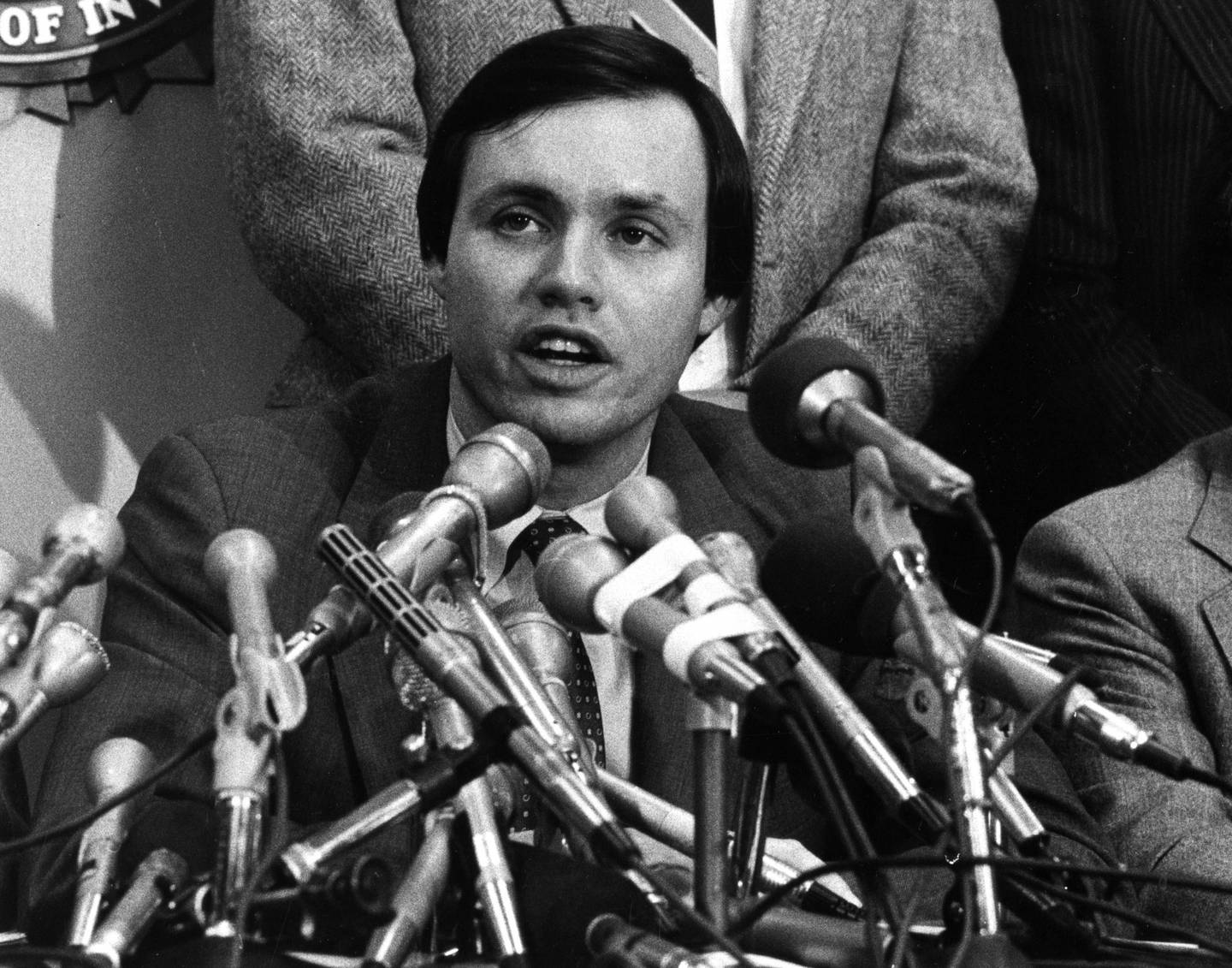 U. S. Attorney Dan Webb at a news conference about LeAnn and James Lewis on Dec. 14, 1982, at the Federal Building in Chicago. “We thought, at one time, he was going to make a slow confession to the Tylenol murders,” Webb told a judge in 1984.