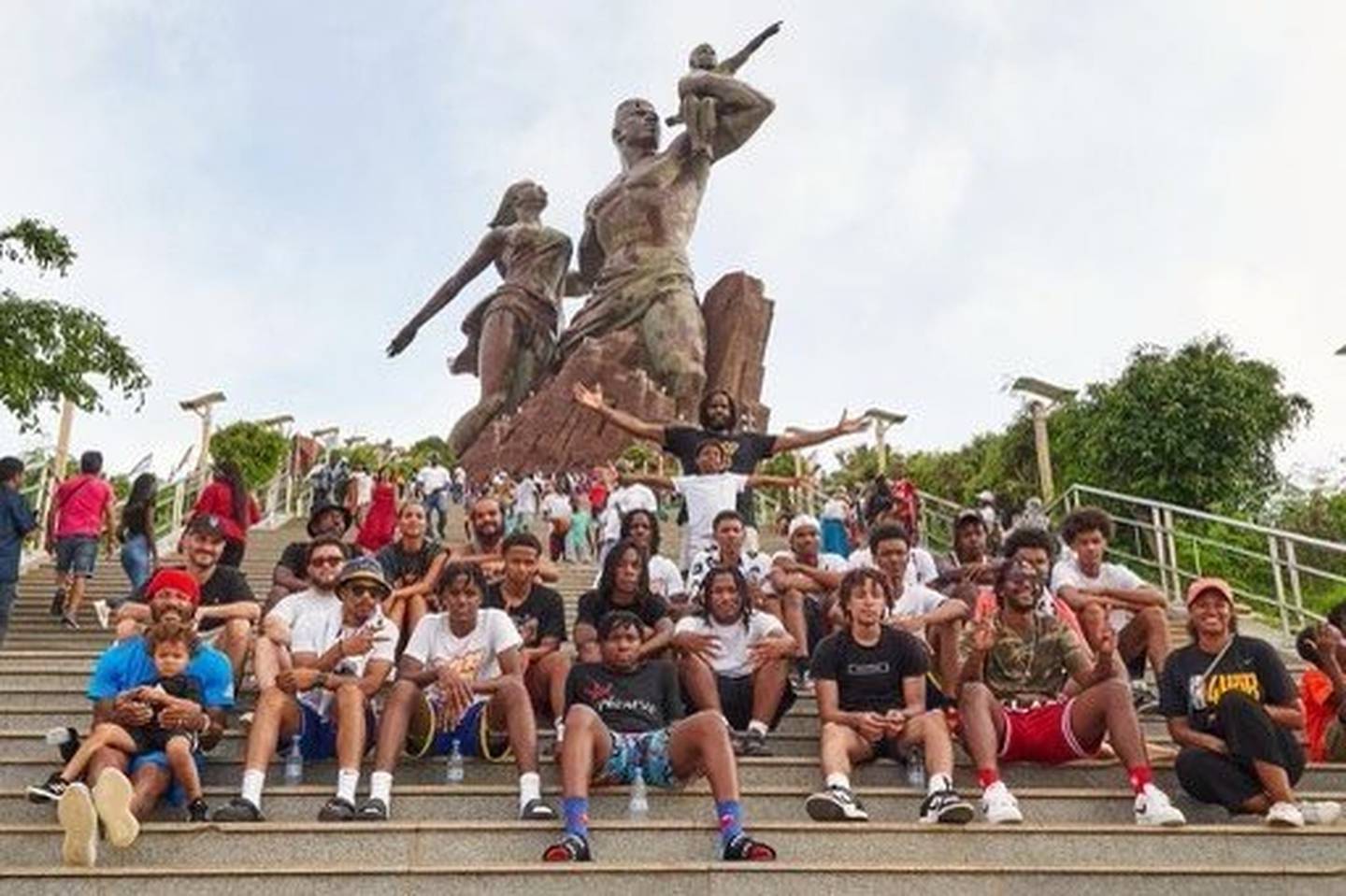 While in Senegal, the Simeon basketball teams visited the Musée de la renaissance. Here the group is photographed at the African Renaissance Monument outside Dakar, Senegal, in August 2022.