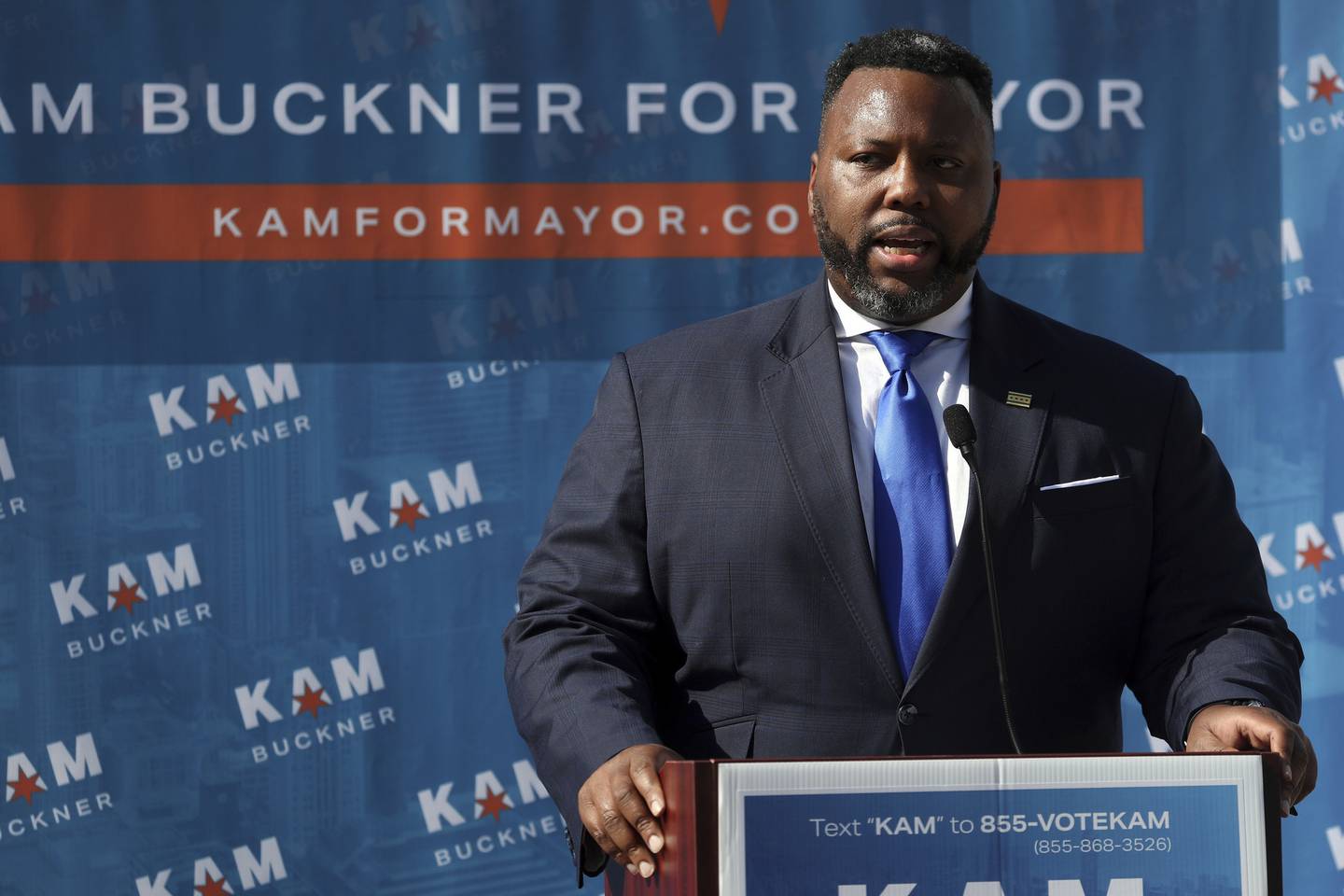 Illinois State Rep. Kambium "Kam" Buckner announces his candidacy for Chicago mayor on May 12.