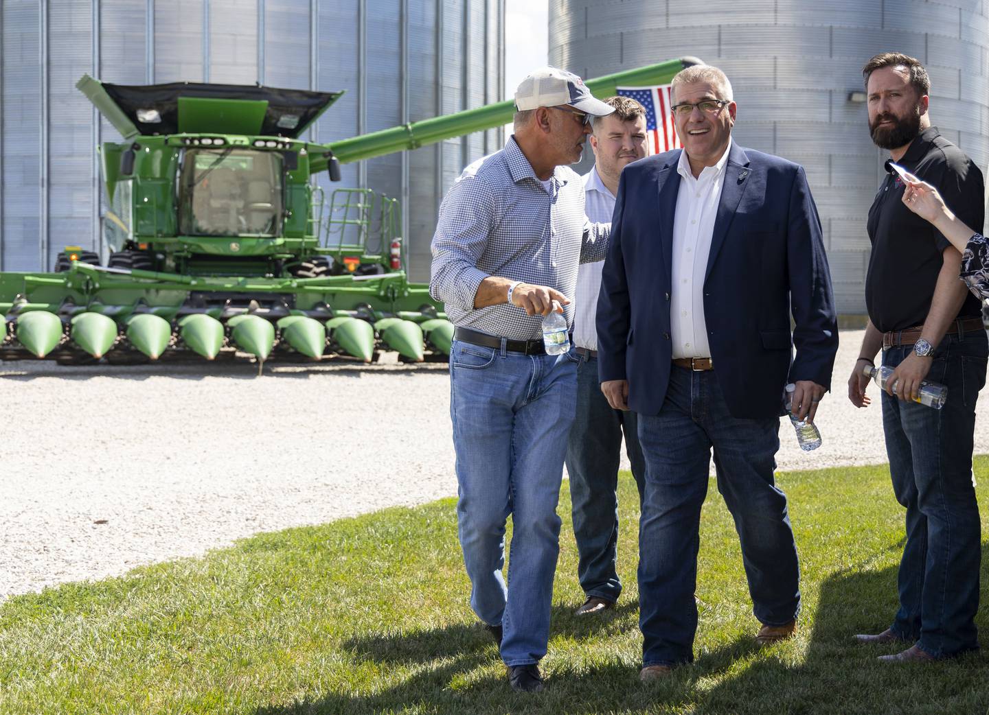 GOP governor nominee Darren Bailey departs after speaking Aug. 24, 2022, at Schuler Farms in Lexington at the Illinois Agricultural Legislative Roundtable.