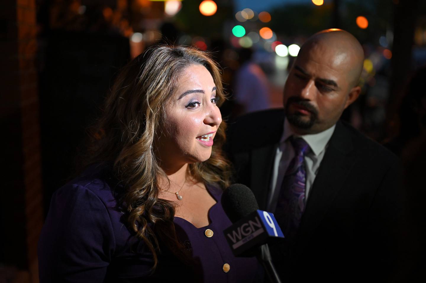 State Rep. Delia Ramirez, the Democratic candidate for the 3rd Congressional District, talks with the media outside Tata's Tacos in Portage Park, on June 28, 2022. 