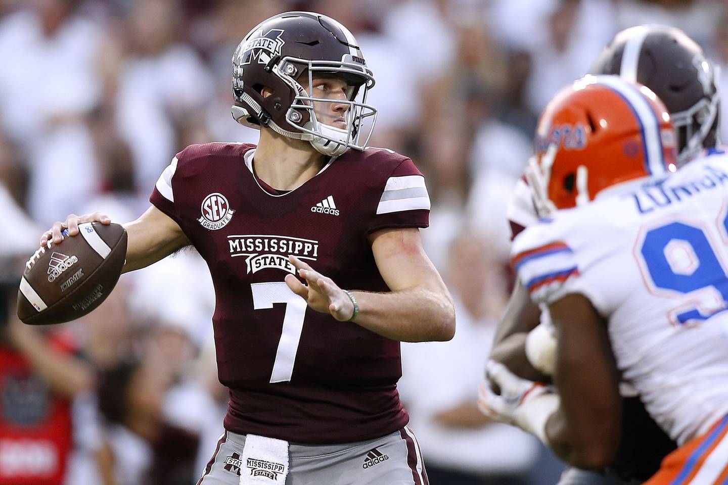 Mississippi State quarterback Nick Fitzgerald throws the ball against Florida on Sept. 29, 2018, Starkville, Miss. 